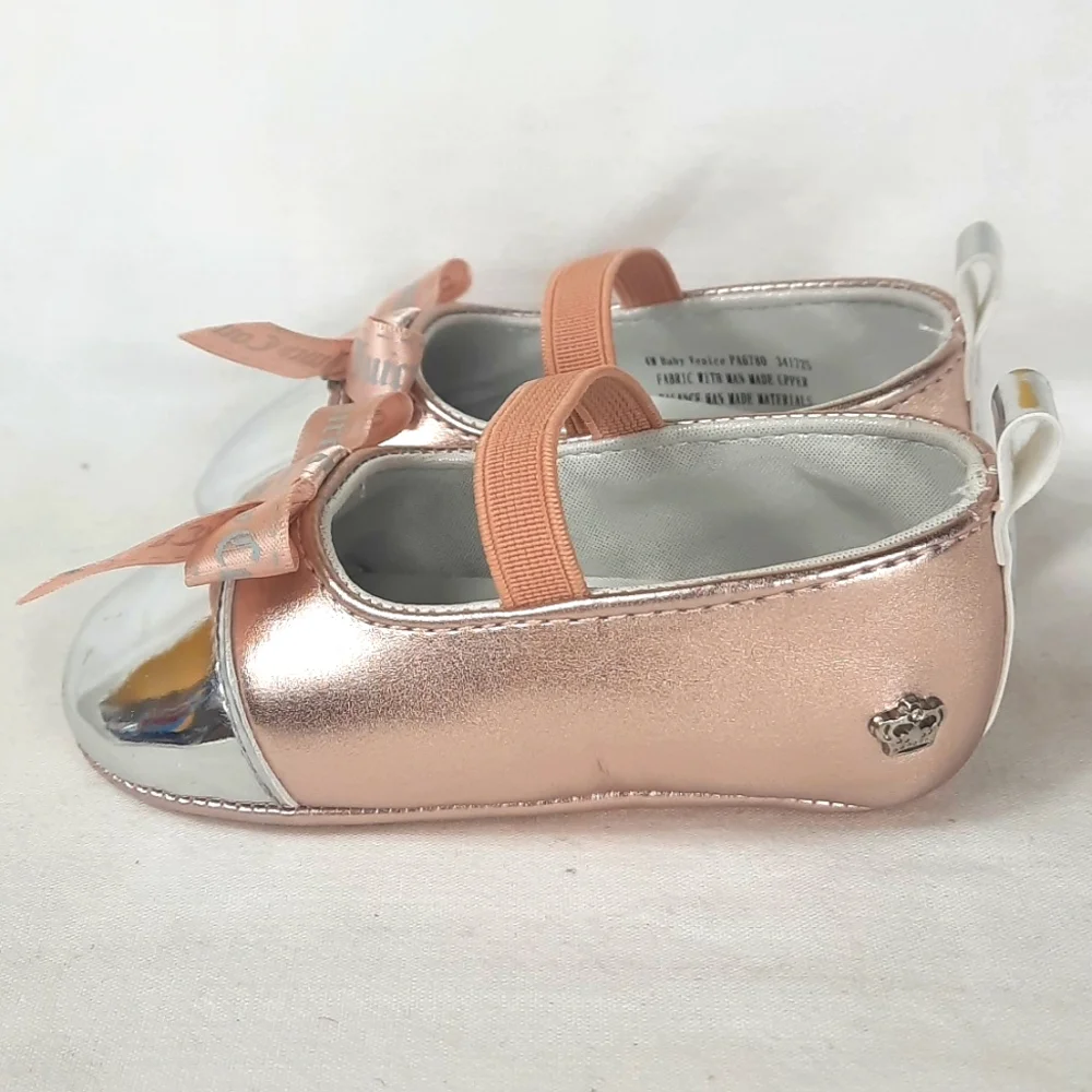 Juicy Couture Baby Venice Baby Shoes Size 4 Rose Gold Silver Metallic with Box
